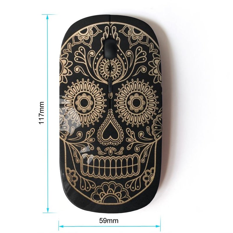 KOOLmouse [ Optical 2.4G Wireless Mouse [ Gold Black Candy Skull Pattern ] - Image 2
